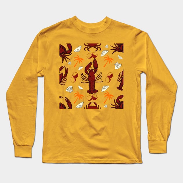 Lobsters, Crabs and Sea Shells Pattern, Relaxing Beachlife Long Sleeve T-Shirt by vystudio